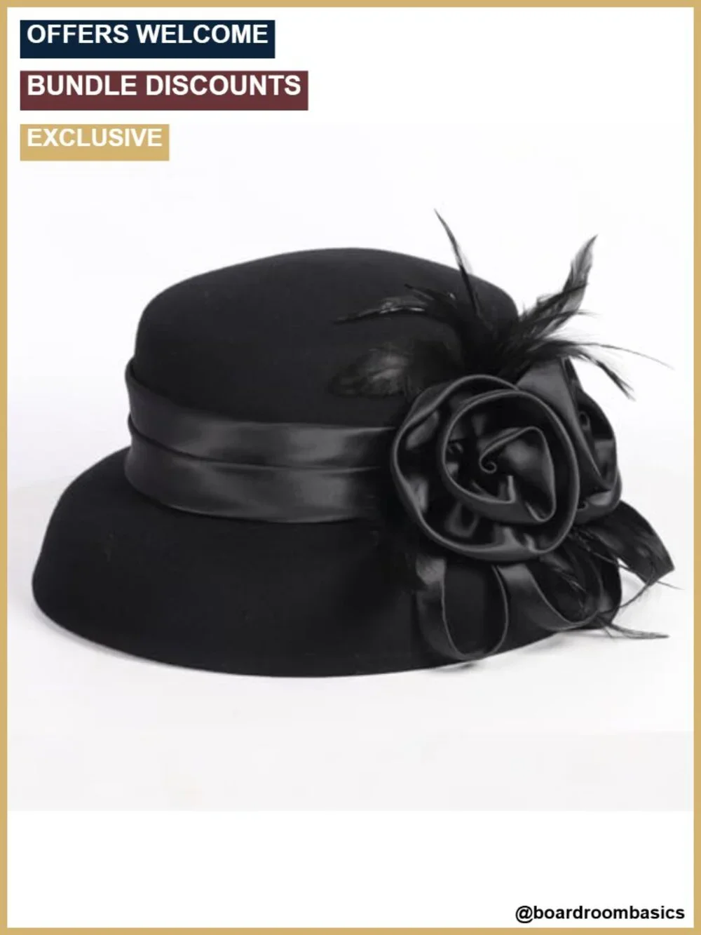 Wool Felt Cloche Hat with Flower Feather Hepburn Style Church Tea Party Dress